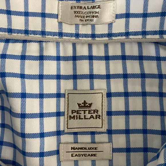 Peter Millar Dress Shirt Mens Large Blue Check Twill Button Down Long Sleeve - Picture 9 of 11